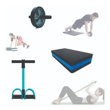 Imagem de Kit Ginástica Em Casa Step +Roda Abdominal+Extensor Elástico - Infinit