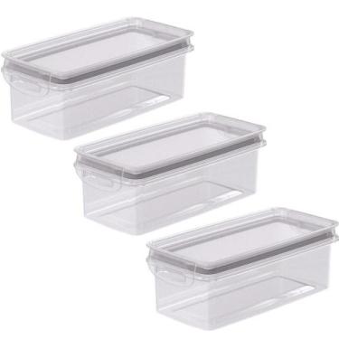 Imagem de Porta mantimentos hermético Trava Mais 875ml fendi com 3 unidades Plas