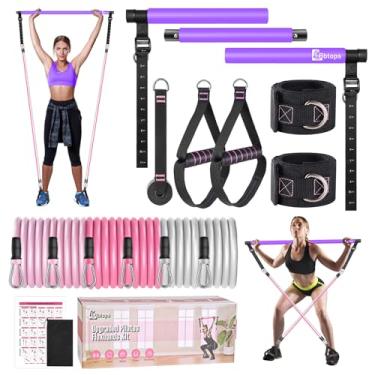 Imagem de Bbtops Kit de barra de pilates com faixas de resistência, barra de pilates multifuncional, equipamento de treino de corpo inteiro, equipamento de pilates para mulheres e homens, academia, ioga - roxo