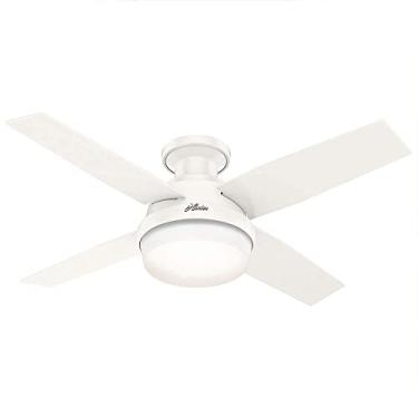 Imagem de Ventilador de teto interno / externo Hunter Dempsey de baixo perfil com luz LED e controle remoto, 112 cm, branco fresco