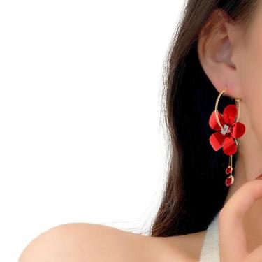 Imagem de Brinco Feminino Delicado Flor Argola Vintage Mandal Vermelho - anjo da