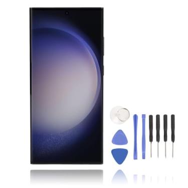 Imagem de Substituição de tela para Galaxy S23 Ultra 5G Display Touch Digitalizador Assembléia, 6,8 polegadas com moldura e suporte de impressão digital para SM S918B EU versão internacional (preto)