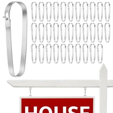 Imagem de Daletu 32 pacotes de clipes de sinal imobiliário para pendurar placas, clipes de cavaleiro de imóveis, clipes de sinal de metal para pendurar postes, clipes de cerca de aço inoxidável para venda e