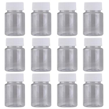 Imagem de Happyupcity 12 frascos de plástico vazio transparente de 50 ml com tampa de rosca branca frasco de amostra recarregável, mini frascos de armazenamento, recipiente pequeno, frasco de reagente de boca