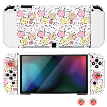 Imagem de DLseego Capa com controle de aderência para console Switch OLED 2021, antiderrapante, com absorção de choque, capa macia para gatos com 2 peças de tampas de polegar confortáveis para controles Joycon