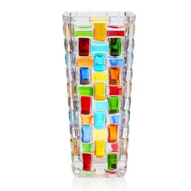 Imagem de VanEnjoy Vaso de vidro colorido de 19,6 cm, vaso de vidro soprado à mão para flor, vaso de mosaico exclusivo, vaso de flores para decoração de escritório em casa, vaso mexicano, para arranjos florais,