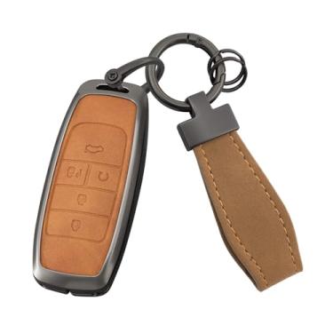 Imagem de HIBEYO Capa de chaveiro compatível com GAC Trumpchi Aion S V Y LX GS7 GS8 GM8 GS5 GA6 GM6 Acessórios de couro e liga de zinco apto para GAC Key Case Shell com chaveiro Gift-D Type Brown
