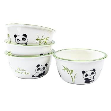 Imagem de Cerficer Conjunto de 4 tigelas de cerâmica estilo japonês de 12 cm – Design fofo de panda e bambu, 6 cm de profundidade, seguro para micro-ondas e lava-louças para sopa, arroz, saladas