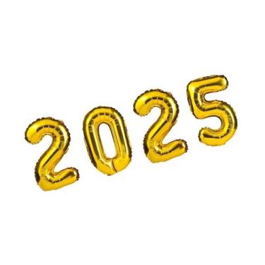 Imagem de Kit Balões Metalizados 2025 Dourado - 75cm - Extra Festas
