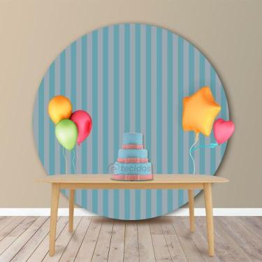 Imagem de Painel Redondo em Jacquard Azul Bebê e Bege Listrado - Jacquard Tradic