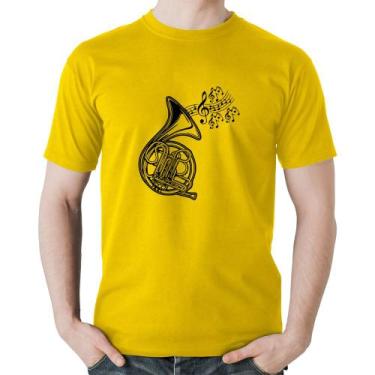 Imagem de Camiseta Algodão Trompa Notas Musicais - Foca na Moda, Amarelo, GG