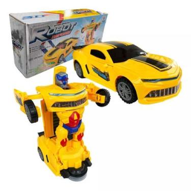 Imagem de Carrinho Camaro Transformers Vira Robô Luz Som Bate Volta Cor Amarelo 