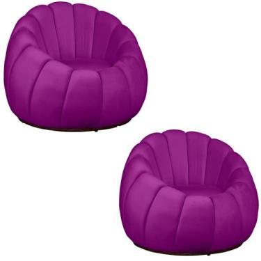 Imagem de Kit 02 Poltrona Decorativa Concha Base Arco Giratória Veludo - Fina Mo