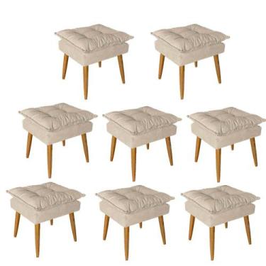 Imagem de Kit 08 Puff Puf Banqueta Opala Para Quarto Sala Recepção Suede Bege - 