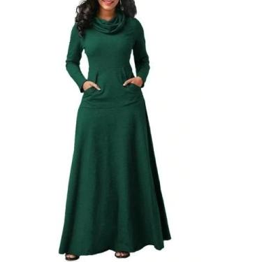 Imagem de Vestido Longo Mangas Longas Bolso Canguru - IND DA MODA, Verde, PP