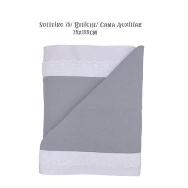 Imagem de Jogo de Lençol 3 Peças Solteiro 78 Beliche Bordado Inglês Cinza Arruma