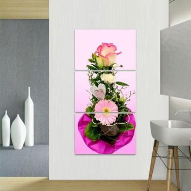 Imagem de Quadro Conjunto de Flores Artístico decorativo Vertical 3 Peças - Loja