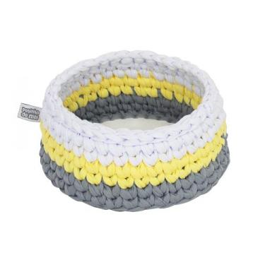 Imagem de Cesto Crochê Redondo 15 CM Amarelo e Cinza Quarto Bebê Infantil - Poti