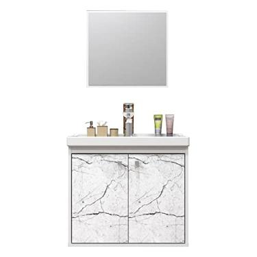 Imagem de Gabinete com Cuba Suspenso 100% MDF Branco Marmorizado Lilies Móveis