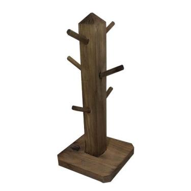 Imagem de Suporte para Xícaras com 6 Ganchos 12x12x27 Madeira Pinus - ATACADÃO D