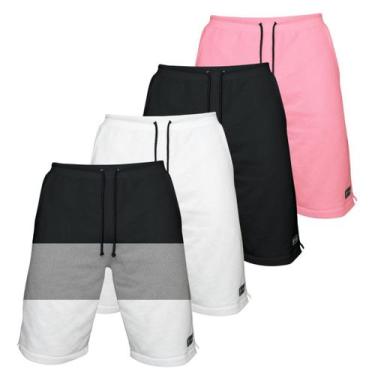 Imagem de Kit 4 Bermudas Moletom Masculina com 3 Bolsos Fenda Lateral Short Bási
