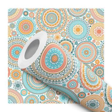 Imagem de Papel de Parede Adesivo Colorido Circulo Mandala Azul Laranja Moderno 