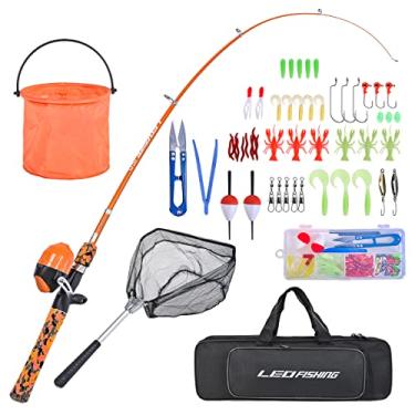 Imagem de LEOFISHING Conjunto De Vara De Pesca Infantil Com Kits Completos Para Iniciantes Vara De Pesca Telescópica Portátil E Carretel Spincast Com Rede De Pesca E Balde Para Meninos, Meninas E Jovens (Laranj