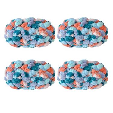 Imagem de 4 bolas de fio Pomp-A-Doodle, 100% poliéster Jelly Bean POM-POM para crochê, cobertor de tricô, tapete para animais de estimação, 600 g (Sunny Love)