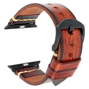Imagem de REZERO Pulseiras para smartwatch compatíveis com Apple Watch, pulseiras de relógio de couro curtido vegetal de substituição para iWatch 38, 40, 41, 42, 45, 49 mm, homens, mulheres, presentes, Marrom