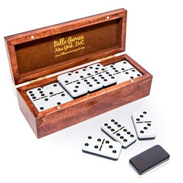 Imagem de Bello Games New York, Inc. St. Nicholas Avenue Double Six Professional Jumbo Size Two Tone Tournament Dominoes Set with Spinners in a Wooden Case