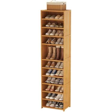 Imagem de Sapateira estreita para sapateira fina de bambu de 11 níveis, organizador de sapatos vertical com porta respirável para guarda-roupas, armários, entradas, 40 x 33 x 190 cm