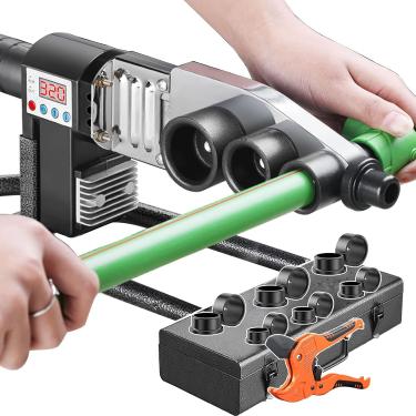 Imagem de Máquina de solda por fusão de tubo, máquina de solda de tubo de plástico, com/tesoura + kit de caixa, para soldagem (20-32mm/20-63mm) tubos ppr/pe/pp, 63#, 63#