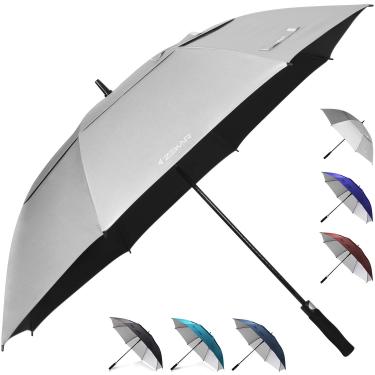 Imagem de ZEKAR Guarda-chuva de golfe grande ventilado à prova de vento com proteção UV e tecido Pongee clássico, guarda-chuva de golfe com dossel duplo para chuva e sol (prata à prova de calor, 157 cm - pacote