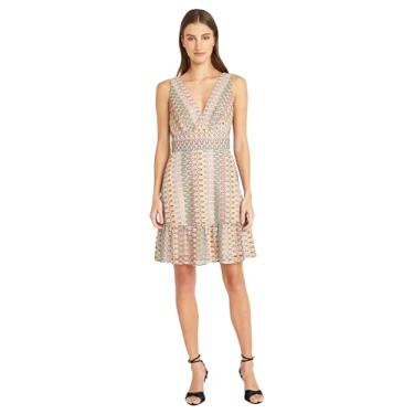 Imagem de Donna Morgan Vestidos femininos de verão de crochê com bainha com babados e gola V, Neutro multi, 48