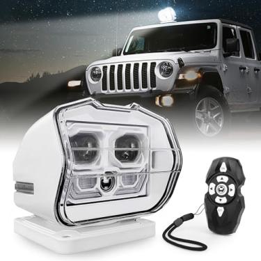 Imagem de MOVOTOR Luz De Busca Led Controle Remoto Sem Fio Refletor De Busca Automática Giratório 360 ° Com Base Magnética Forte Montagem Permanente Para Barco Caminhão Marinho Off Road Suv-Branco