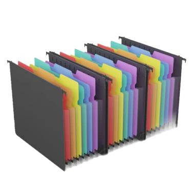 Imagem de MAIMIS Pastas de arquivo suspensas expansíveis de plástico, pasta sanfonada com capacidade extra de 7 bolsos, abas ajustáveis de corte 1/5, etiquetas multicoloridas, tamanho carta para armário de arquivo – pacote com 3