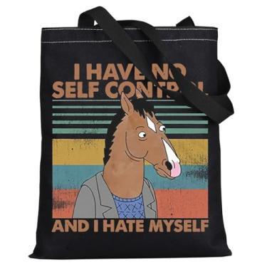Imagem de WZMPA Sacola divertida para fãs de cavalos de desenho animado presente para fãs de desenho animado I Have No Self Control And I Hate Myself reutilizável, Camiseta Hate Myself, Large
