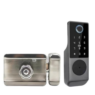 Imagem de À prova dwaterproof água wifi controle remoto impressão digital aro do motor código de bloqueio fechadura da porta inteligente compatível com(Double-fingerprint)