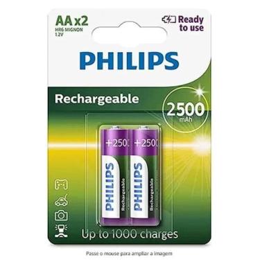 Imagem de 2 Pilhas Recarregáveis Philips Aa 2500 mAh Originais Pequena Prontas p