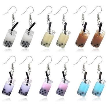 Imagem de DAMLENG 6 Pairs Creative Unique Bubble Boba Tea Dangle Earrings Personality Milk Tea Drink Earring Colorful Glass Bottle Funny Earrings for women Jewelry Christmas Gifts (6 Color （AS Picture）)