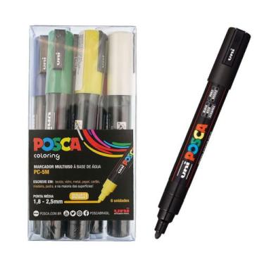 Imagem de Caneta Posca PC - 5M Estojo 6 Cores Marcador Uni Ball