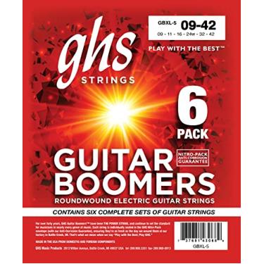Imagem de GHS Strings, GBXL Boomers, cordas de guitarra elétrica de aço niquelado, força lendária, entonação consistente, brilho de longa duração, tom e sustentação. Para guitarra de 6 cordas, calibre 9-42 XLT