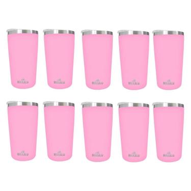 Imagem de Kit 10 Copos Térmicos Aço Inox 420ML Rosa p/ Água Cerveja Café - Quente e Frio - Unica Unico