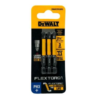 Imagem de Ponta Phillips #3 Flextorq 2 1/4" 3 Peças DWAF2PH3IR3 DeWalt - Unica Unico