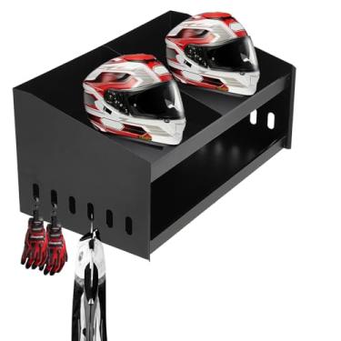 Imagem de Towallmark Suporte de capacete montado na parede, suporte duplo de alumínio para capacete com ganchos para pendurar roupas, organizador de armário de armazenamento de capacete para uso em loja de