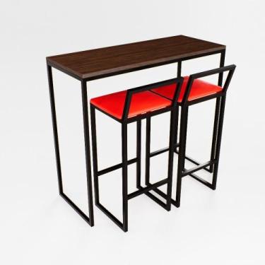 Imagem de Bancada Cozinha Balcão Gourmet 120cm Imbuia Com 2 Banquetas Estofada P