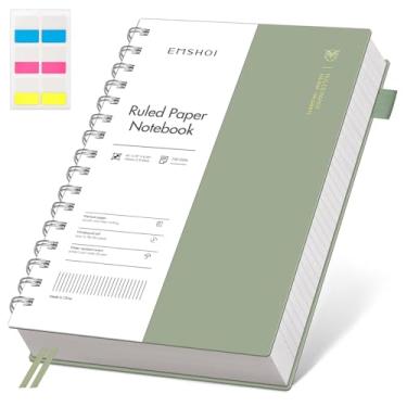Imagem de EMSHOI Caderno espiral forrado, caderno pautado universitário A5, 300 páginas/150 folhas, papel livre de ácido de 100 g/m², caderno de capa mole à prova d'água para escola, trabalho, anotações, 14,5