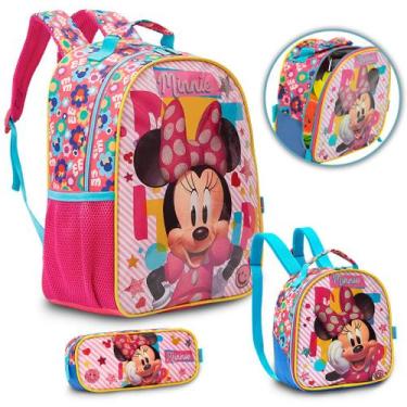 Imagem de Kit Mochila Minnie Infantil Escolar Tam G Costas Resistente - TOYS 2U
