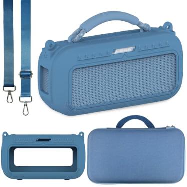 Imagem de JCHPINE Capa de silicone e capa rígida de transporte para alto-falante portátil Bose SoundLink Max, capa protetora de viagem para alto-falante Bose SoundLink Max, acessórios com alça de ombro (azul)