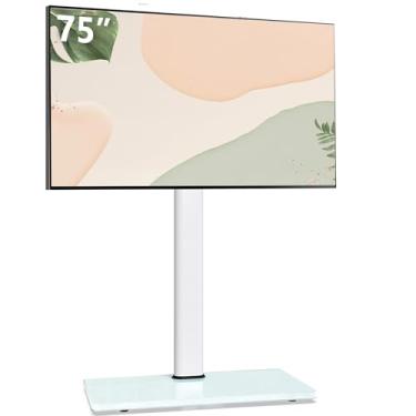 Imagem de AOKCOS Suporte giratório para TV de 43 a 75 polegadas, canto ajustável de 10 níveis, suporte de TV extra alto para sala de estar/quarto, comporta até 50 kg, VESA máx. 600 x 400 mm, branco